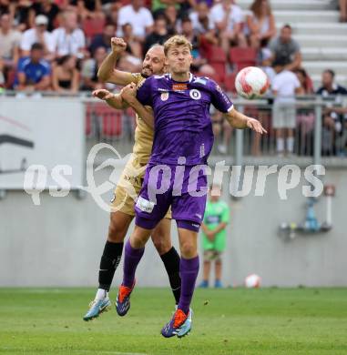 Fussball Bundesliga. SK Austria Klagenfurt gegen SK Puntigamer Sturm Graz. Nicolas Binder,  (Klagenfurt),  Jon Gorenc Stankovic (Graz).  Klagenfurt, am 17.8.2024.
Foto: Kuess
www.qspictures.net
---
pressefotos, pressefotografie, kuess, qs, qspictures, sport, bild, bilder, bilddatenbank