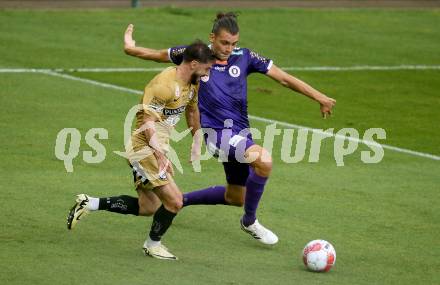 Fussball Bundesliga. SK Austria Klagenfurt gegen SK Puntigamer Sturm Graz. Niklas Szerencsi,  (Klagenfurt),  Otari Kiteishvili (Graz).  Klagenfurt, am 17.8.2024.
Foto: Kuess
www.qspictures.net
---
pressefotos, pressefotografie, kuess, qs, qspictures, sport, bild, bilder, bilddatenbank