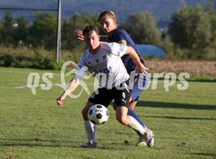 Fussball Kaerntner Liga. Velden gegen Bleiburg.  Marlon Louis Winter (Velden), Matheo Pichler  (Bleiburg).  St. Egyden, am 24.8.2024.
Foto: Kuess
www.qspictures.net
---
pressefotos, pressefotografie, kuess, qs, qspictures, sport, bild, bilder, bilddatenbank