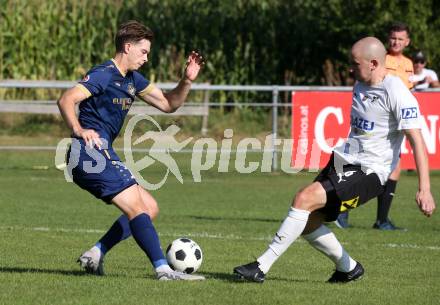 Fussball Kaerntner Liga. Velden gegen Bleiburg.  Nicolas Manuel Modritz (Velden),  Nikola Tolimir (Bleiburg).  St. Egyden, am 24.8.2024.
Foto: Kuess
www.qspictures.net
---
pressefotos, pressefotografie, kuess, qs, qspictures, sport, bild, bilder, bilddatenbank