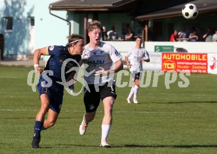 Fussball Kaerntner Liga. Velden gegen Bleiburg.  Lukas Lausegger (Velden), Fabian Doerflinger  (Bleiburg).  St. Egyden, am 24.8.2024.
Foto: Kuess
www.qspictures.net
---
pressefotos, pressefotografie, kuess, qs, qspictures, sport, bild, bilder, bilddatenbank