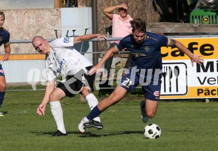 Fussball Kaerntner Liga. Velden gegen Bleiburg. Florian Schaller  (Velden),  Nikola Tolimir (Bleiburg).  St. Egyden, am 24.8.2024.
Foto: Kuess
www.qspictures.net
---
pressefotos, pressefotografie, kuess, qs, qspictures, sport, bild, bilder, bilddatenbank