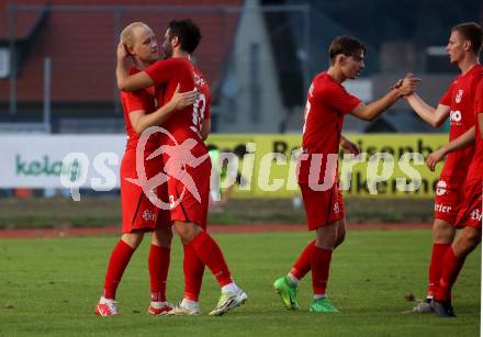 Fussball Kaerntner Liga. Voelkermarkt gegen ATSV Wolfsberg.  Torjubel Marcel Maximilian Stoni, Bastian Rupp  (Wolfsberg). Voelkermarkt, am 30.8.2024.
Foto: Kuess
www.qspictures.net
---
pressefotos, pressefotografie, kuess, qs, qspictures, sport, bild, bilder, bilddatenbank