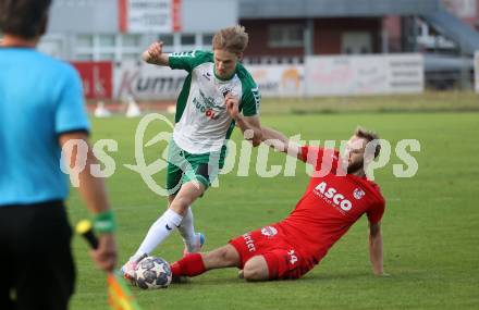 Fussball Kaerntner Liga. Voelkermarkt gegen ATSV Wolfsberg.  Mario Michael Kuester (Voelkermarkt),  Philipp Michael Baumgartner  (Wolfsberg). Voelkermarkt, am 30.8.2024.
Foto: Kuess
www.qspictures.net
---
pressefotos, pressefotografie, kuess, qs, qspictures, sport, bild, bilder, bilddatenbank