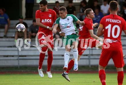 Fussball Kaerntner Liga. Voelkermarkt gegen ATSV Wolfsberg. Robert Matic (Voelkermarkt),   Andraz Paradiz (Wolfsberg). Voelkermarkt, am 30.8.2024.
Foto: Kuess
www.qspictures.net
---
pressefotos, pressefotografie, kuess, qs, qspictures, sport, bild, bilder, bilddatenbank