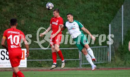 Fussball Kaerntner Liga. Voelkermarkt gegen ATSV Wolfsberg. Robert Matic (Voelkermarkt),    Urh Gresovnik (Wolfsberg). Voelkermarkt, am 30.8.2024.
Foto: Kuess
www.qspictures.net
---
pressefotos, pressefotografie, kuess, qs, qspictures, sport, bild, bilder, bilddatenbank