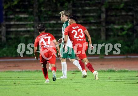 Fussball Kaerntner Liga. Voelkermarkt gegen ATSV Wolfsberg. Torjubel Maximilian Sorger, Denin Begic (Wolfsberg). Voelkermarkt, am 30.8.2024.
Foto: Kuess
www.qspictures.net
---
pressefotos, pressefotografie, kuess, qs, qspictures, sport, bild, bilder, bilddatenbank