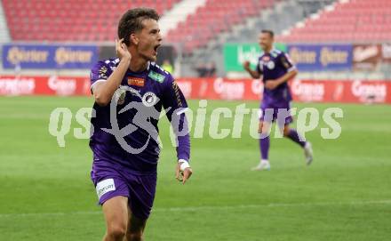 Fussball Bundesliga. SK Austria Klagenfurt gegen FC Blau Weiss Linz. Torjubel Philipp Wydra (Klagenfurt).  Klagenfurt, am 31.8.2024.
Foto: Kuess
www.qspictures.net
---
pressefotos, pressefotografie, kuess, qs, qspictures, sport, bild, bilder, bilddatenbank