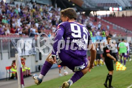 Fussball Bundesliga. SK Austria Klagenfurt gegen FC Blau Weiss Linz. Torjubel Philipp Wydra (Klagenfurt).  Klagenfurt, am 31.8.2024.
Foto: Kuess
www.qspictures.net
---
pressefotos, pressefotografie, kuess, qs, qspictures, sport, bild, bilder, bilddatenbank