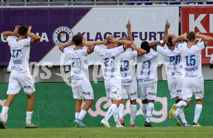 Fussball Bundesliga. SK Austria Klagenfurt gegen FC Blau Weiss Linz.  Torjubel  (Linz).  Klagenfurt, am 31.8.2024.
Foto: Kuess
www.qspictures.net
---
pressefotos, pressefotografie, kuess, qs, qspictures, sport, bild, bilder, bilddatenbank