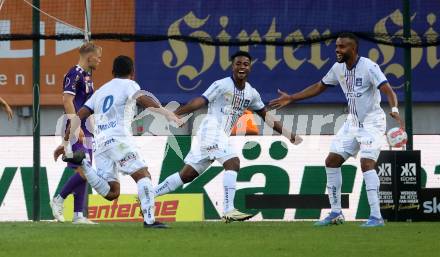 Fussball Bundesliga. SK Austria Klagenfurt gegen FC Blau Weiss Linz.  Torjubel  (Linz).  Klagenfurt, am 31.8.2024.
Foto: Kuess
www.qspictures.net
---
pressefotos, pressefotografie, kuess, qs, qspictures, sport, bild, bilder, bilddatenbank