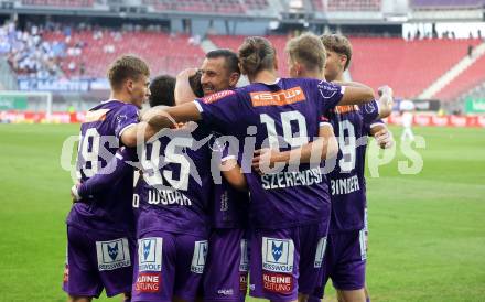 Fussball Bundesliga. SK Austria Klagenfurt gegen FC Blau Weiss Linz. Torjubel Philipp Wydra (Klagenfurt).  Klagenfurt, am 31.8.2024.
Foto: Kuess
www.qspictures.net
---
pressefotos, pressefotografie, kuess, qs, qspictures, sport, bild, bilder, bilddatenbank