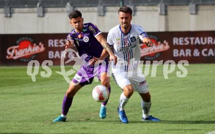 Fussball Bundesliga. SK Austria Klagenfurt gegen FC Blau Weiss Linz. David Toshevski,  (Klagenfurt),  Fabio Strauss (Linz).  Klagenfurt, am 31.8.2024.
Foto: Kuess
www.qspictures.net
---
pressefotos, pressefotografie, kuess, qs, qspictures, sport, bild, bilder, bilddatenbank