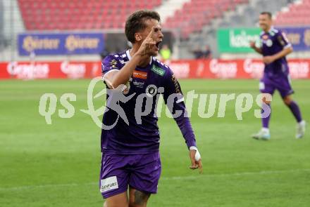 Fussball Bundesliga. SK Austria Klagenfurt gegen FC Blau Weiss Linz. Torjubel Philipp Wydra (Klagenfurt).  Klagenfurt, am 31.8.2024.
Foto: Kuess
www.qspictures.net
---
pressefotos, pressefotografie, kuess, qs, qspictures, sport, bild, bilder, bilddatenbank