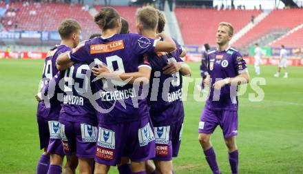 Fussball Bundesliga. SK Austria Klagenfurt gegen FC Blau Weiss Linz. Torjubel Philipp Wydra (Klagenfurt).  Klagenfurt, am 31.8.2024.
Foto: Kuess
www.qspictures.net
---
pressefotos, pressefotografie, kuess, qs, qspictures, sport, bild, bilder, bilddatenbank