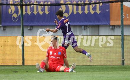 Fussball Bundesliga. SK Austria Klagenfurt gegen FC Blau Weiss Linz. Torjubel Ben Bobzien (Klagenfurt).  Klagenfurt, am 31.8.2024.
Foto: Kuess
www.qspictures.net
---
pressefotos, pressefotografie, kuess, qs, qspictures, sport, bild, bilder, bilddatenbank