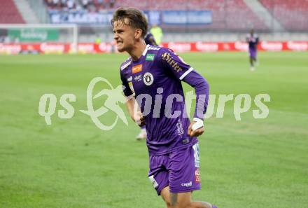 Fussball Bundesliga. SK Austria Klagenfurt gegen FC Blau Weiss Linz. Torjubel Philipp Wydra (Klagenfurt).  Klagenfurt, am 31.8.2024.
Foto: Kuess
www.qspictures.net
---
pressefotos, pressefotografie, kuess, qs, qspictures, sport, bild, bilder, bilddatenbank