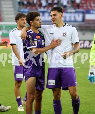 Fussball Bundesliga. SK Austria Klagenfurt gegen FC Blau Weiss Linz.  Ben Bobzien, David Toshevski (Klagenfurt).  Klagenfurt, am 31.8.2024.
Foto: Kuess
www.qspictures.net
---
pressefotos, pressefotografie, kuess, qs, qspictures, sport, bild, bilder, bilddatenbank