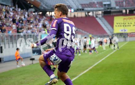 Fussball Bundesliga. SK Austria Klagenfurt gegen FC Blau Weiss Linz.  Torjubel Philipp Wydra (Klagenfurt).  Klagenfurt, am 31.8.2024.
Foto: Kuess
www.qspictures.net
---
pressefotos, pressefotografie, kuess, qs, qspictures, sport, bild, bilder, bilddatenbank