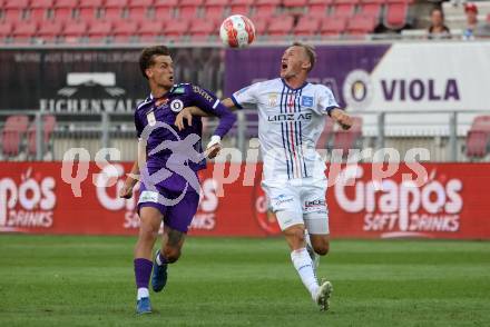 Fussball Bundesliga. SK Austria Klagenfurt gegen FC Blau Weiss Linz. Philipp Wydra,  (Klagenfurt),   Thomas Goiginger (Linz).  Klagenfurt, am 31.8.2024.
Foto: Kuess
www.qspictures.net
---
pressefotos, pressefotografie, kuess, qs, qspictures, sport, bild, bilder, bilddatenbank