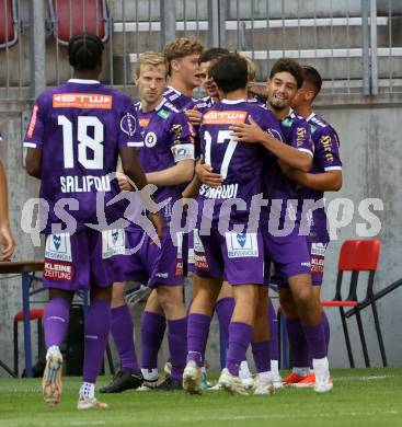 Fussball Bundesliga. SK Austria Klagenfurt gegen FC Blau Weiss Linz. Torjubel Ben Bobzien (Klagenfurt).  Klagenfurt, am 31.8.2024.
Foto: Kuess
www.qspictures.net
---
pressefotos, pressefotografie, kuess, qs, qspictures, sport, bild, bilder, bilddatenbank