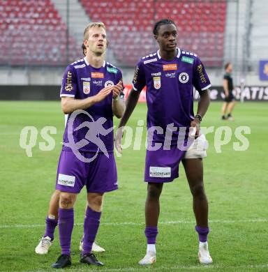 Fussball Bundesliga. SK Austria Klagenfurt gegen FC Blau Weiss Linz. Christopher CVetko, Dikeni-Rafid Salifou (Klagenfurt).  Klagenfurt, am 31.8.2024.
Foto: Kuess
www.qspictures.net
---
pressefotos, pressefotografie, kuess, qs, qspictures, sport, bild, bilder, bilddatenbank