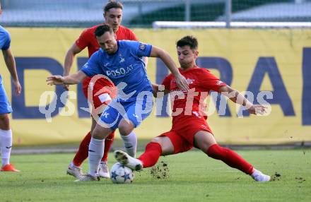 Fussball Kaerntner Liga. KAC gegen SAK. Mihret Topcagic (KAC),  Mario Antunovic  (SAK).  Klagenfurt, am 6.9.2024.
Foto: Kuess
www.qspictures.net
---
pressefotos, pressefotografie, kuess, qs, qspictures, sport, bild, bilder, bilddatenbank