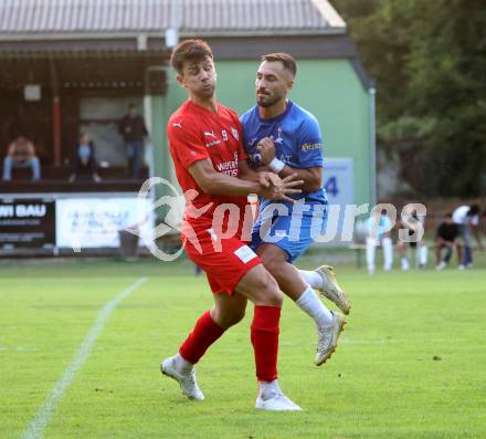 Fussball Kaerntner Liga. KAC gegen SAK. Mihret Topcagic (KAC),  Yosifov Svetlozar Angelov  (SAK).  Klagenfurt, am 6.9.2024.
Foto: Kuess
www.qspictures.net
---
pressefotos, pressefotografie, kuess, qs, qspictures, sport, bild, bilder, bilddatenbank