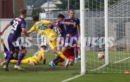 Fussball Testspiel. SK Austria Klagenfurt gegen Domzale. David Toshevski, Niklas Szerencsi (Klagenfurt). Klagenfurt, am 6.9.2024
Foto: Kuess
---
pressefotos, pressefotografie, kuess, qs, qspictures, sport, bild, bilder, bilddatenbank