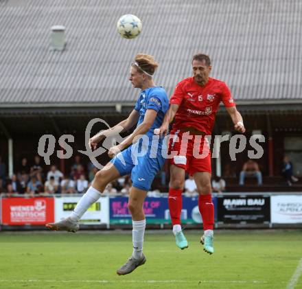 Fussball Kaerntner Liga. KAC gegen SAK. Manuel Wallner (KAC),  Jakob Geister  (SAK).  Klagenfurt, am 6.9.2024.
Foto: Kuess
www.qspictures.net
---
pressefotos, pressefotografie, kuess, qs, qspictures, sport, bild, bilder, bilddatenbank