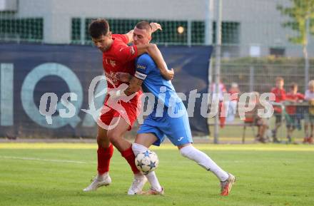 Fussball Kaerntner Liga. KAC gegen SAK. Mihret Topcagic (KAC),  Zoran Vukovic   (SAK).  Klagenfurt, am 6.9.2024.
Foto: Kuess
www.qspictures.net
---
pressefotos, pressefotografie, kuess, qs, qspictures, sport, bild, bilder, bilddatenbank