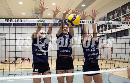 Volleyball. Frauen Bundesliga. Mannschaftsfototermin ATSC Wildcats Klagenfurt. Lana Husanovic, Nikolina Bajic, Luna Li Jankovic. Klagenfurt, am 11..9.2024.
Foto: Kuess
---
pressefotos, pressefotografie, kuess, qs, qspictures, sport, bild, bilder, bilddatenbank