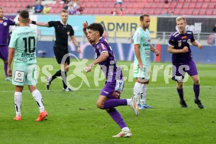 Fussball Bundesliga.  SK Austria Klagenfurt gegen TSV Egger Glas Hartberg .  Torjubel Ben Bobzien (Klagenfurt). Klagenfurt, am 21.9.2024.
Foto: Kuess
www.qspictures.net
---
pressefotos, pressefotografie, kuess, qs, qspictures, sport, bild, bilder, bilddatenbank