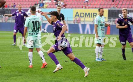 Fussball Bundesliga.  SK Austria Klagenfurt gegen TSV Egger Glas Hartberg .  Torjubel Ben Bobzien (Klagenfurt). Klagenfurt, am 21.9.2024.
Foto: Kuess
www.qspictures.net
---
pressefotos, pressefotografie, kuess, qs, qspictures, sport, bild, bilder, bilddatenbank