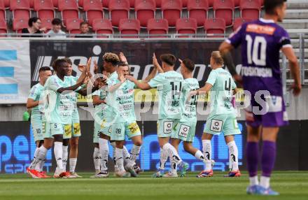 Fussball Bundesliga.  SK Austria Klagenfurt gegen TSV Egger Glas Hartberg .   Torjubel (Hartberg). Klagenfurt, am 21.9.2024.
Foto: Kuess
www.qspictures.net
---
pressefotos, pressefotografie, kuess, qs, qspictures, sport, bild, bilder, bilddatenbank