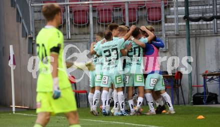 Fussball Bundesliga.  SK Austria Klagenfurt gegen TSV Egger Glas Hartberg .  Torjubel Hartberg. Klagenfurt, am 21.9.2024.
Foto: Kuess
www.qspictures.net
---
pressefotos, pressefotografie, kuess, qs, qspictures, sport, bild, bilder, bilddatenbank