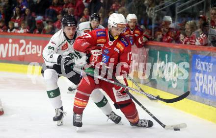 EBEL. Eishockey Bundesliga. KAC gegen Olimpija Ljubljana.  Nick Pastujov,  (KAC),  Miha Bericic  (Ljubljana). Klagenfurt, 22.9.2024. 
Foto: Kuess
www.qspictures.net
---
pressefotos, pressefotografie, kuess, qs, qspictures, sport, bild, bilder, bilddatenbank