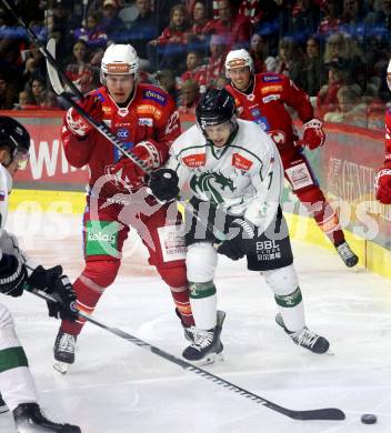 EBEL. Eishockey Bundesliga. KAC gegen Olimpija Ljubljana.   Senna Peeters, (KAC), Wyatt Dale Ege  (Ljubljana). Klagenfurt, 22.9.2024. 
Foto: Kuess
www.qspictures.net
---
pressefotos, pressefotografie, kuess, qs, qspictures, sport, bild, bilder, bilddatenbank