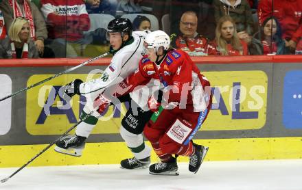 EBEL. Eishockey Bundesliga. KAC gegen Olimpija Ljubljana.  Finn Van Ee,   (KAC), Miha Bericic  (Ljubljana). Klagenfurt, 22.9.2024. 
Foto: Kuess
www.qspictures.net
---
pressefotos, pressefotografie, kuess, qs, qspictures, sport, bild, bilder, bilddatenbank