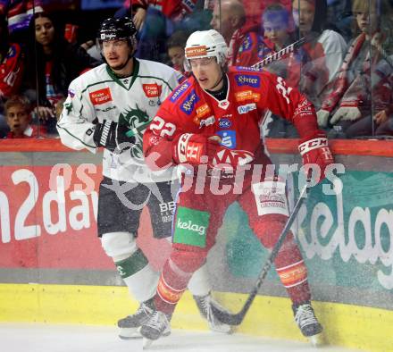 EBEL. Eishockey Bundesliga. KAC gegen Olimpija Ljubljana.  Senna Peeters,   (KAC),  Jan Cosic (Ljubljana). Klagenfurt, 22.9.2024. 
Foto: Kuess
www.qspictures.net
---
pressefotos, pressefotografie, kuess, qs, qspictures, sport, bild, bilder, bilddatenbank