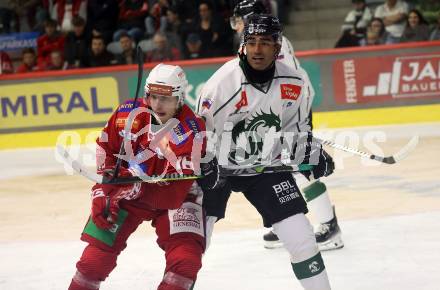 EBEL. Eishockey Bundesliga. KAC gegen Olimpija Ljubljana.   Simeon Schwinger, (KAC),  Miha Bericic  (Ljubljana). Klagenfurt, 22.9.2024. 
Foto: Kuess
www.qspictures.net
---
pressefotos, pressefotografie, kuess, qs, qspictures, sport, bild, bilder, bilddatenbank