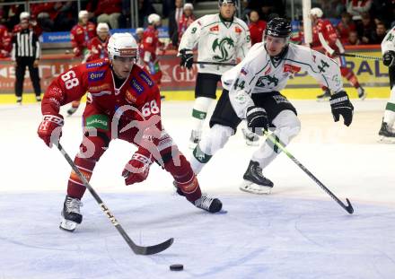 EBEL. Eishockey Bundesliga. KAC gegen Olimpija Ljubljana.   Luka Gomboc, (KAC),  Aljosa Crnovic  (Ljubljana). Klagenfurt, 22.9.2024. 
Foto: Kuess
www.qspictures.net
---
pressefotos, pressefotografie, kuess, qs, qspictures, sport, bild, bilder, bilddatenbank