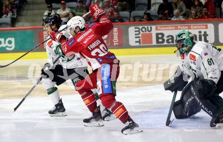 EBEL. Eishockey Bundesliga. KAC gegen Olimpija Ljubljana. Matthew Fraser,   (KAC),  Wyatt Dale Ege, Lukas Horak  (Ljubljana). Klagenfurt, 22.9.2024. 
Foto: Kuess
www.qspictures.net
---
pressefotos, pressefotografie, kuess, qs, qspictures, sport, bild, bilder, bilddatenbank