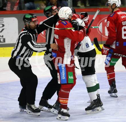 EBEL. Eishockey Bundesliga. KAC gegen Olimpija Ljubljana.   Jesper Jensen Aabo,  (KAC), Arvin Atwal  (Ljubljana). Klagenfurt, 22.9.2024. 
Foto: Kuess
www.qspictures.net
---
pressefotos, pressefotografie, kuess, qs, qspictures, sport, bild, bilder, bilddatenbank