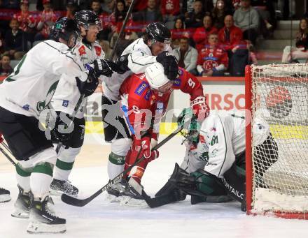 EBEL. Eishockey Bundesliga. KAC gegen Olimpija Ljubljana.  Jan Mursak,   (KAC),  Wyatt Dale Ege, Lukas Horak (Ljubljana). Klagenfurt, 22.9.2024. 
Foto: Kuess
www.qspictures.net
---
pressefotos, pressefotografie, kuess, qs, qspictures, sport, bild, bilder, bilddatenbank