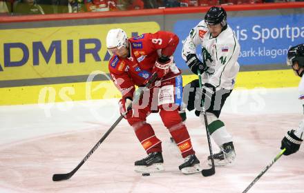 EBEL. Eishockey Bundesliga. KAC gegen Olimpija Ljubljana.  Jan Mursak,  (KAC),  Jan Cosic  (Ljubljana). Klagenfurt, 22.9.2024. 
Foto: Kuess
www.qspictures.net
---
pressefotos, pressefotografie, kuess, qs, qspictures, sport, bild, bilder, bilddatenbank