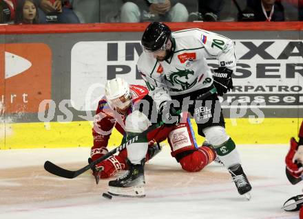 EBEL. Eishockey Bundesliga. KAC gegen Olimpija Ljubljana.   Clemens Unterweger, (KAC), Rok Kapel   (Ljubljana). Klagenfurt, 22.9.2024. 
Foto: Kuess
www.qspictures.net
---
pressefotos, pressefotografie, kuess, qs, qspictures, sport, bild, bilder, bilddatenbank