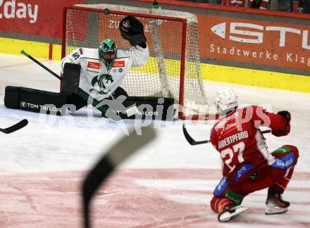 EBEL. Eishockey Bundesliga. KAC gegen Olimpija Ljubljana.  Thomas Hundertpfund,   (KAC),  Lukas Horak (Ljubljana). Klagenfurt, 22.9.2024. 
Foto: Kuess
www.qspictures.net
---
pressefotos, pressefotografie, kuess, qs, qspictures, sport, bild, bilder, bilddatenbank