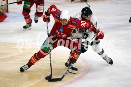 EBEL. Eishockey Bundesliga. KAC gegen Olimpija Ljubljana.   Matthew Fraser, (KAC), Miha Zajc   (Ljubljana). Klagenfurt, 22.9.2024. 
Foto: Kuess
www.qspictures.net
---
pressefotos, pressefotografie, kuess, qs, qspictures, sport, bild, bilder, bilddatenbank