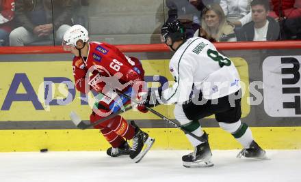 EBEL. Eishockey Bundesliga. KAC gegen Olimpija Ljubljana.  Luka Gomboc,   (KAC), Marcel Mahkovec  (Ljubljana). Klagenfurt, 22.9.2024. 
Foto: Kuess
www.qspictures.net
---
pressefotos, pressefotografie, kuess, qs, qspictures, sport, bild, bilder, bilddatenbank